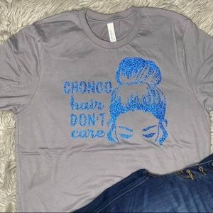 Chongo hair don’t care (glitter) Bella and canvas